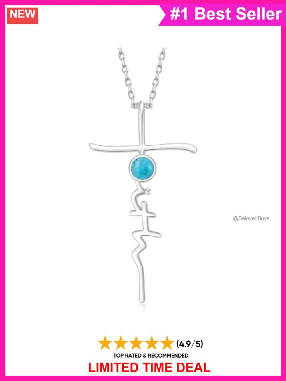 Cross Faith Birthstone Necklace White Gold Plated Pendant Christian Gift
